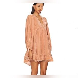 Free People Estella Velvet Mini Dress in Rose Pearl NWT Size-XS (Runs Big)